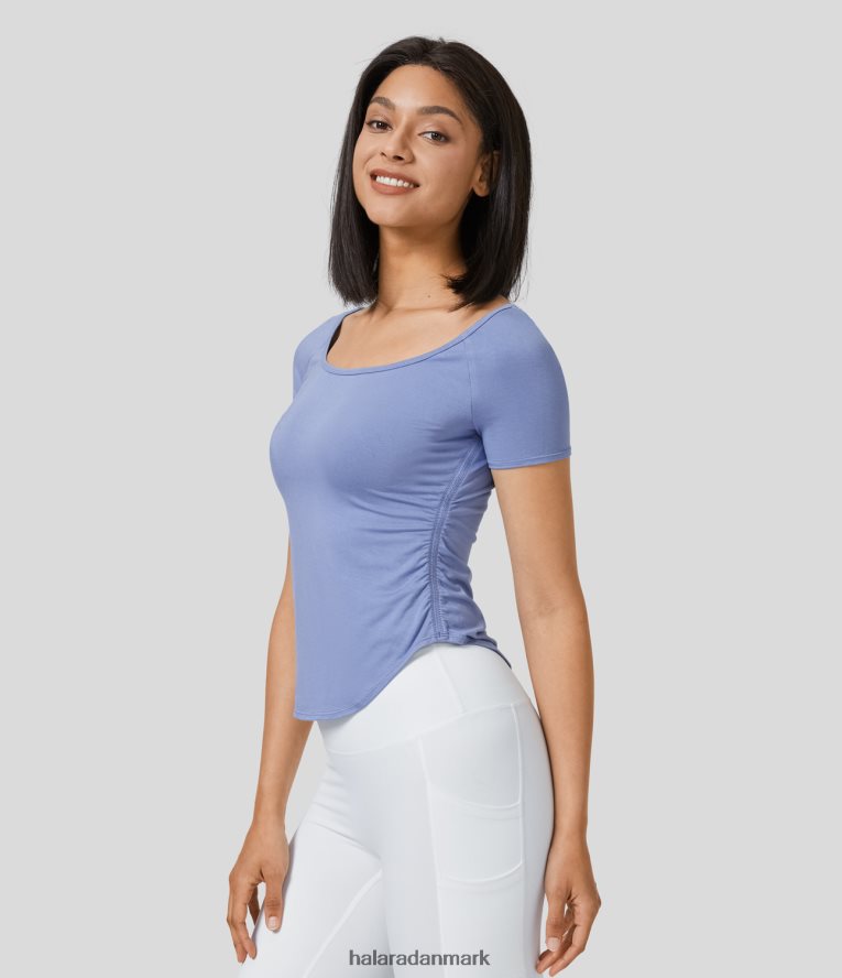 aktivt tøj dk Halara Kvinder scoop-neck kortærmet ruched buet kant slim yoga sport top original TH606J1807