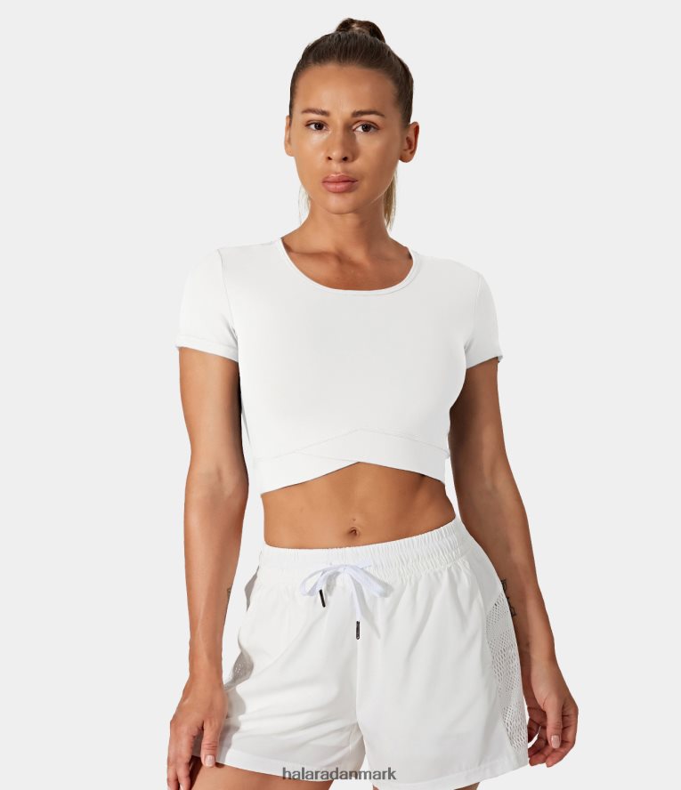 aktivt tøj dk Halara Kvinder softlyzero cropped sportstop med crossover-kant i plys hvid TH606J1793