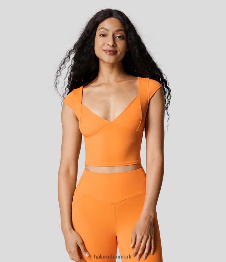 aktivt tøj dk Halara Kvinder softlyzero dyb v-hals cap-ærmet cropped yoga sport top solskin orange TH606J1820