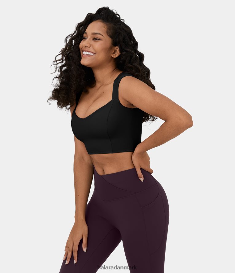 aktivt tøj dk Halara Kvinder softlyzero luftig firkantet hals lille cap ærme cropped cool touch yoga sport top sort TH606J1924