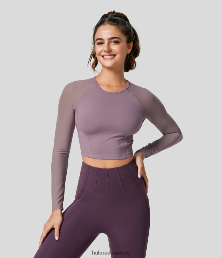 aktivt tøj dk Halara Kvinder softlyzero luftig kontrast mesh ærme cropped cool touch yoga sport top hyldebær TH606J1873