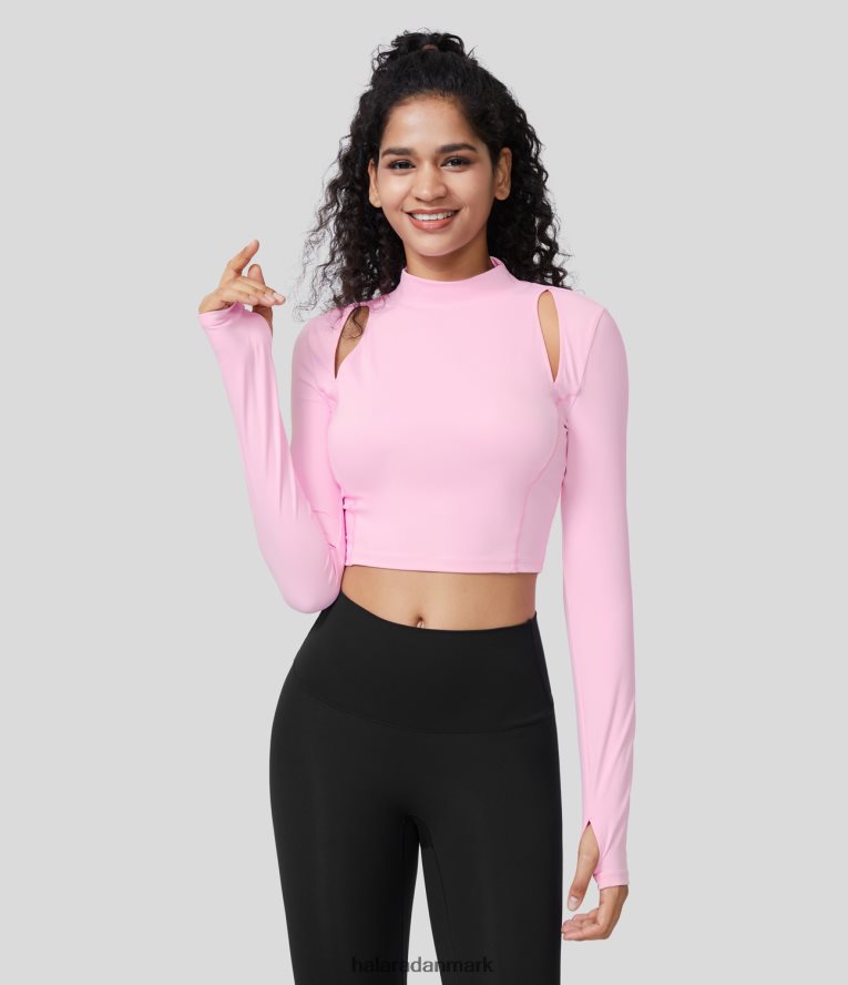 aktivt tøj dk Halara Kvinder softlyzero luftig standkrave udskåret tommelfingerhul cool touch cropped yoga sportstop næsegrus TH606J1906