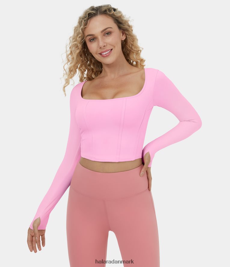 aktivt tøj dk Halara Kvinder softlyzero plys, firkantet hals med tommelfingerhul afkortet yoga-sportstop næsegrus TH606J1898