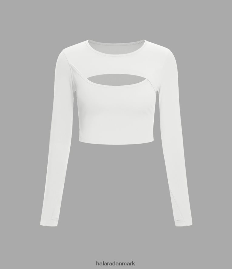 aktivt tøj dk Halara Kvinder softlyzero plys langærmet tommelfingerhul udskåret cropped dansesportstop hvid TH606J1918