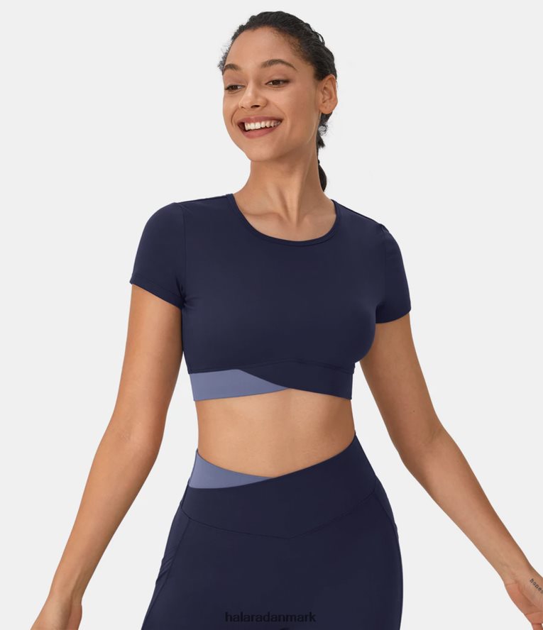 aktivt tøj dk Halara Kvinder softlyzero plys, rund hals crossover farveblok cropped sportstop peacoat TH606J1914