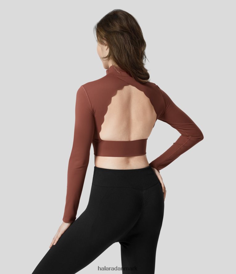 aktivt tøj dk Halara Kvinder softlyzero plys, rygfri udskåret stander krave langærmet kammusling trim cropped yoga sport top sequoia TH606J1910