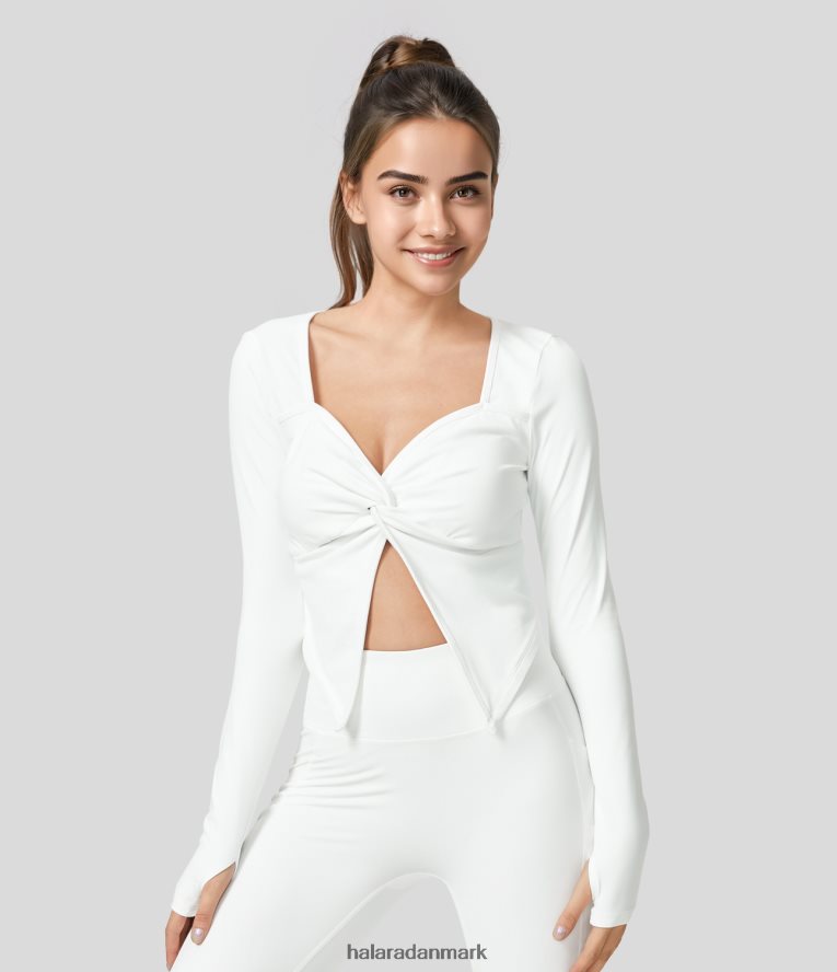 aktivt tøj dk Halara Kvinder softlyzero plys snoet delt tommelfinger hul cropped yoga sport top hvid TH606J1933