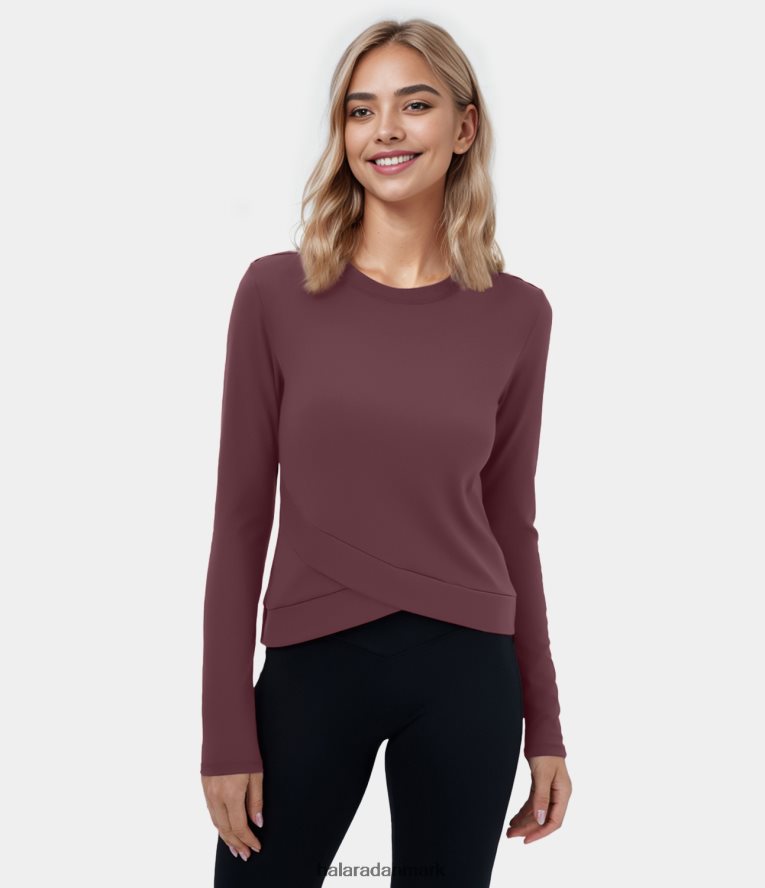 aktivt tøj dk Halara Kvinder softlyzero plys yoga-sportstop med rund hals og crossover søm original TH606J1806