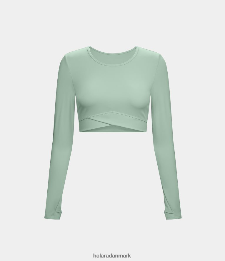 aktivt tøj dk Halara Kvinder softlyzero skåret yoga-sportstop med krydset tommelfingerhul subtil grøn TH606J1865
