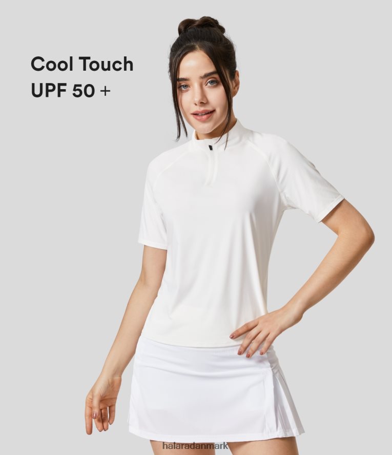 aktivt tøj dk Halara Kvinder standkrave halv lynlås raglanærme cool touch golf sports top hvid TH606J1894
