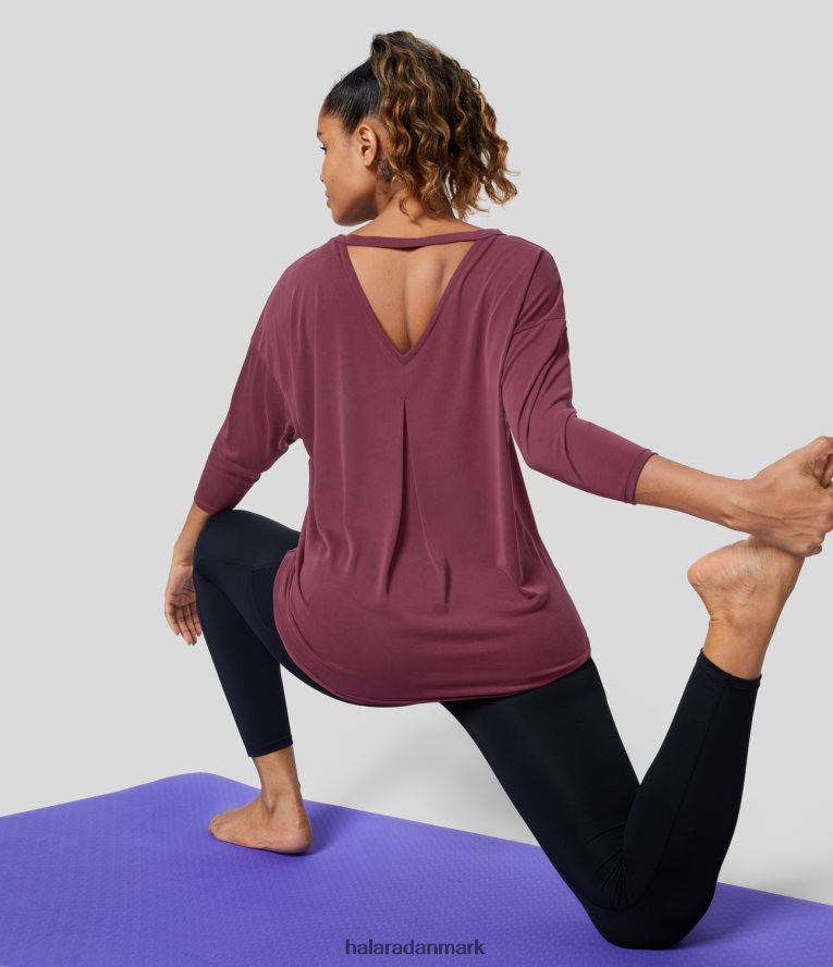 aktivt tøj dk Halara Kvinder udskåret 3/4-ærmet yoga-sportstop okseblodsrød TH606J1932