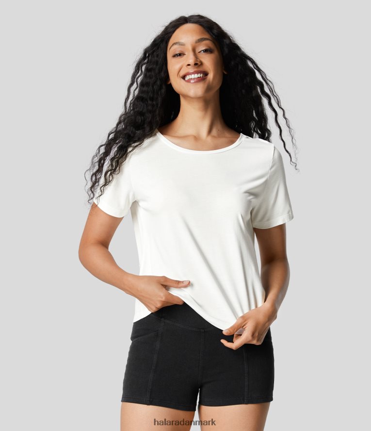 aktivt tøj dk Halara Kvinder udskåret på kryds og tværs snoet ryg kortærmet yoga sport top hvid TH606J1875