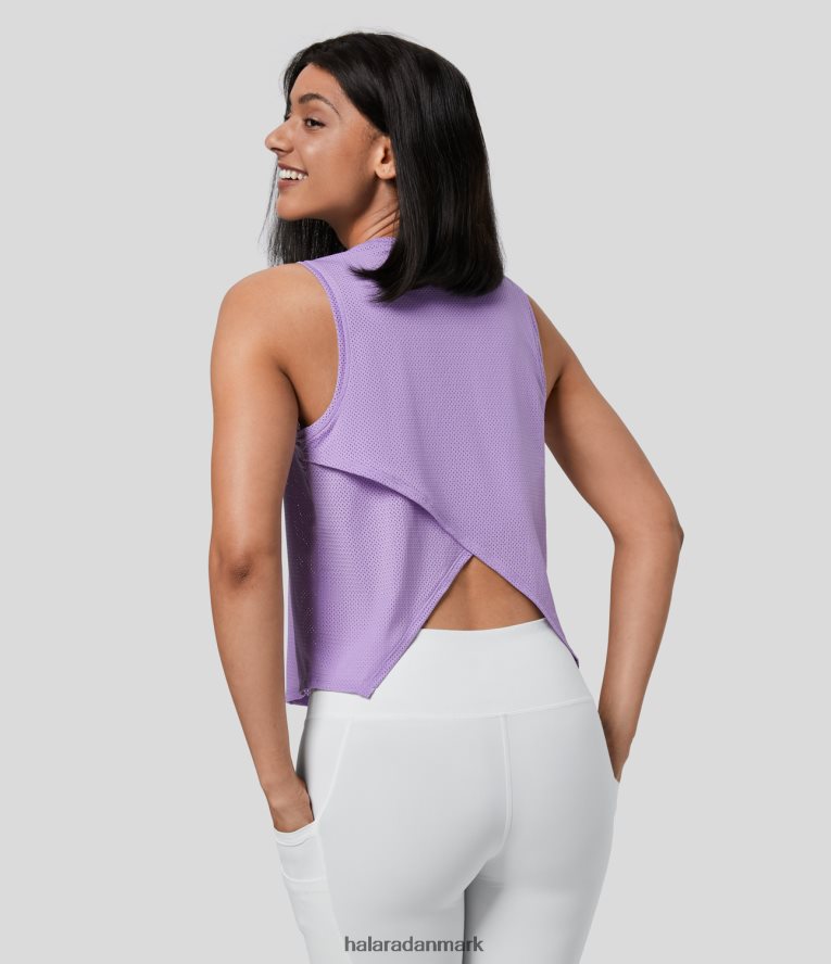 aktivt tøj dk Halara Kvinder crossover bagøje åndbar yoga tank top lavendel TH606J1695