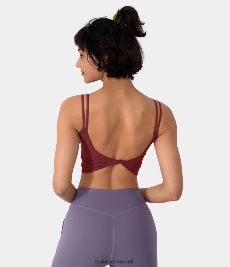 aktivt tøj dk Halara Kvinder dobbelte stropper bagløs snoet cropped yoga tanktop dyb vin TH606J1670