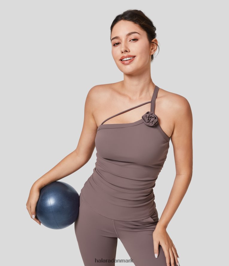 aktivt tøj dk Halara Kvinder en skulder rygløs rosette yoga cami top dyb te brun TH606J1731