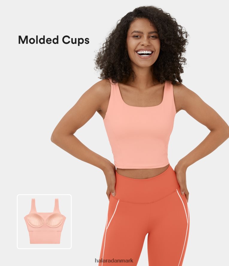 aktivt tøj dk Halara Kvinder firkantet hals, cropped yoga tanktop uden ryg fersken melba TH606J1694
