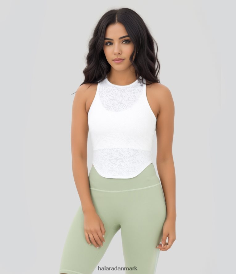 aktivt tøj dk Halara Kvinder gennemsigtig rundhalset buet kant jacquard yoga tanktop hvid TH606J1723