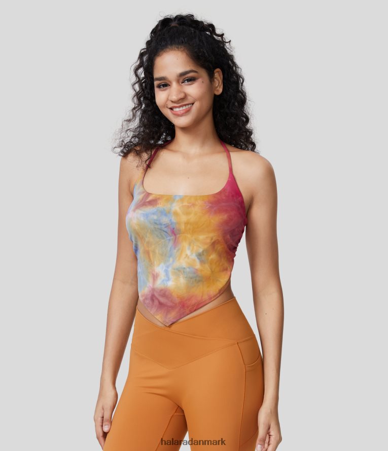 aktivt tøj dk Halara Kvinder grime, rygløs side rynket hanky hem cropped tie dye yoga tank top original TH606J1742