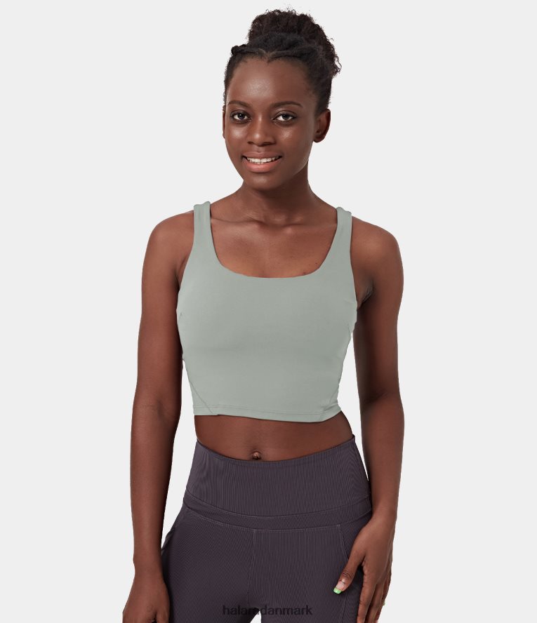 aktivt tøj dk Halara Kvinder grundlæggende solid u-hals workout cropped tank top celadon TH606J1761