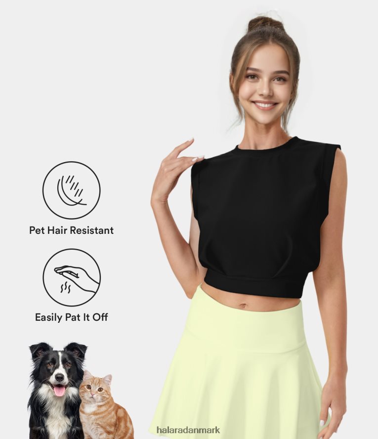 aktivt tøj dk Halara Kvinder patitoff flow kæledyrshår-resistent rund hals, ærmeløs cropped yoga tanktop sort TH606J1673