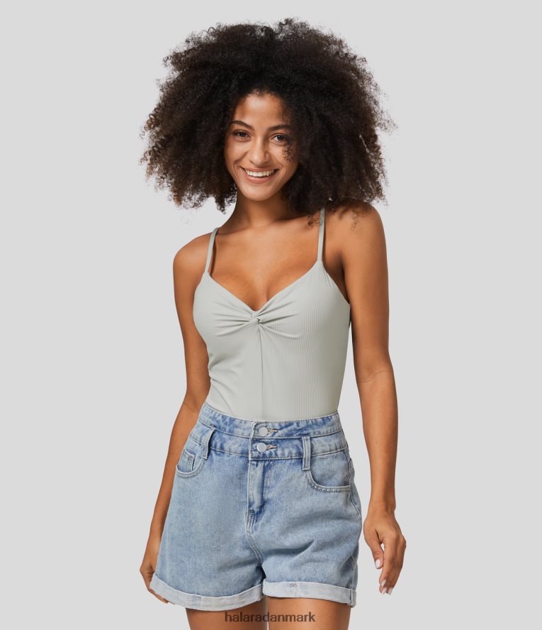 aktivt tøj dk Halara Kvinder rib v-hals snoet casual cami top sød honningdug TH606J1708