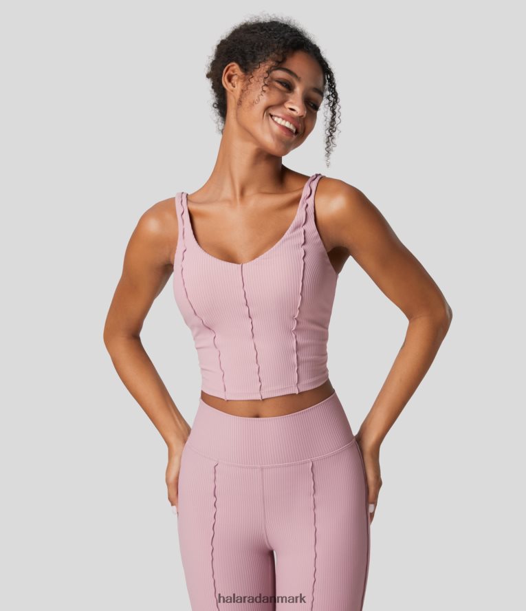 aktivt tøj dk Halara Kvinder ribbet, rygfri salatbeskåret yoga tanktop bleget lilla TH606J1712