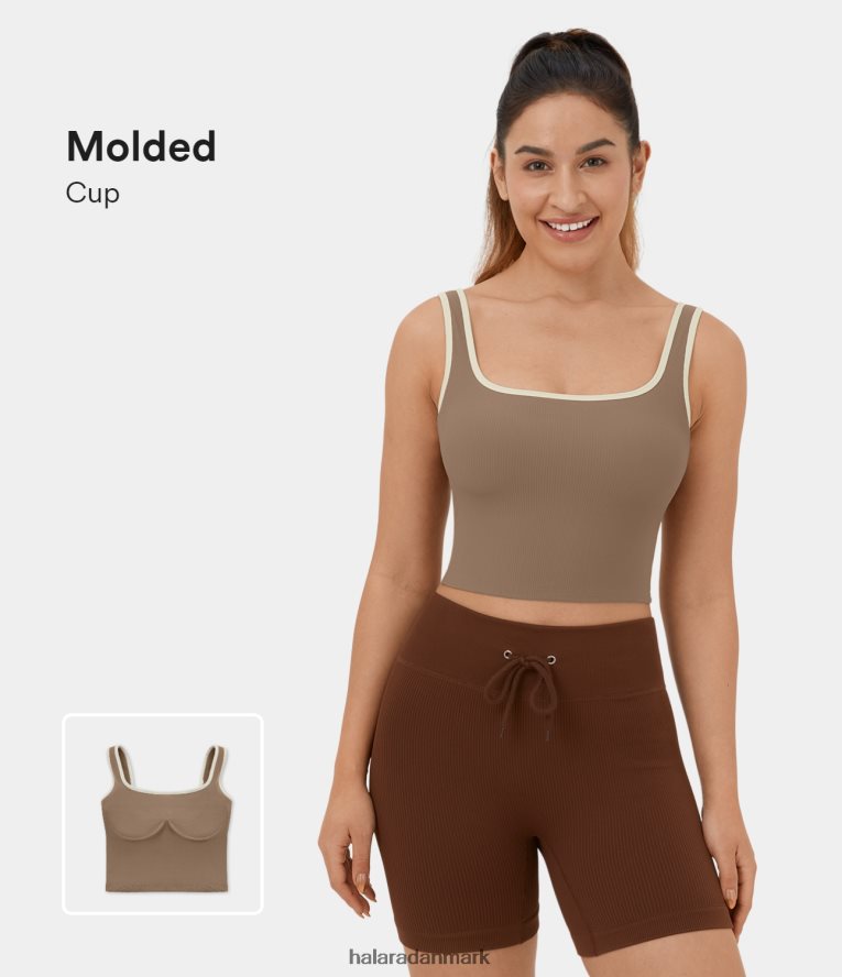 aktivt tøj dk Halara Kvinder ribstrikket farveblok rygfri cropped yoga tanktop amfora TH606J1784
