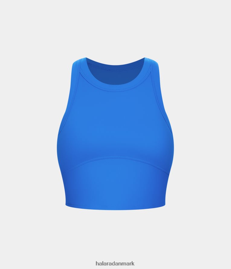 aktivt tøj dk Halara Kvinder rygløs racerback cropped yoga tanktop ren fliseblå TH606J1786