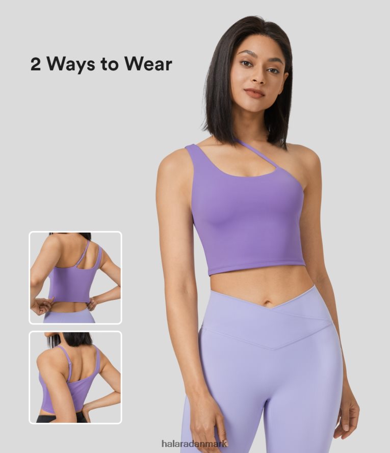 aktivt tøj dk Halara Kvinder softlyzero luftig asymmetrisk justerbar rem bagløs cropped cool touch yoga tanktop iris blomst lilla TH606J1698