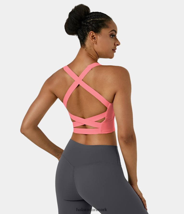 aktivt tøj dk Halara Kvinder softlyzero luftig firkantet hals, rygløs cropped på kryds og tværs af cool touch yoga tanktop skal pink TH606J1683