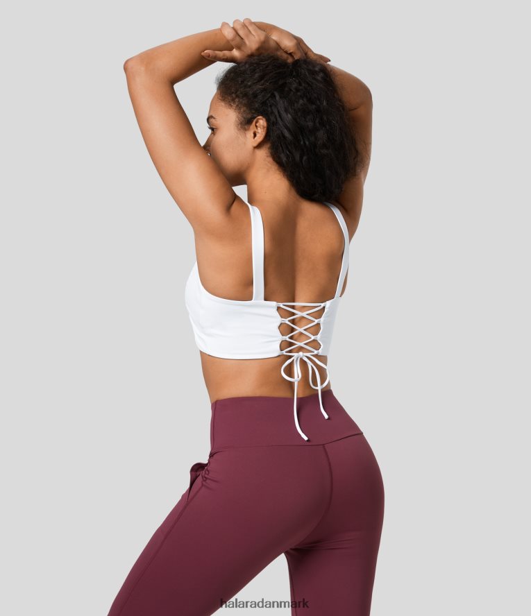 aktivt tøj dk Halara Kvinder softlyzero luftig rygløs på kryds og tværs snørebånd cool touch cropped afslappet tanktop hvid TH606J1790