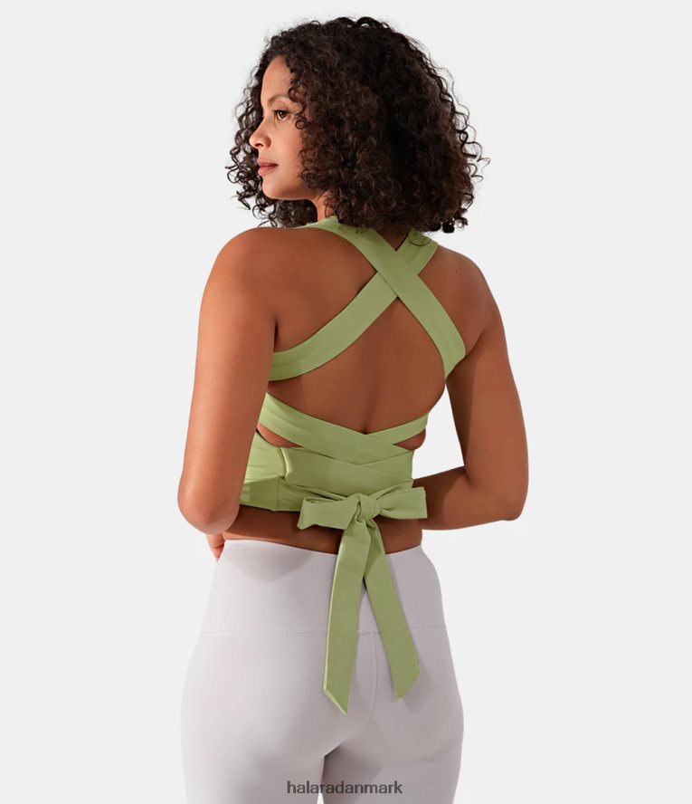 aktivt tøj dk Halara Kvinder softlyzero luftig rygløs polstret på kryds og tværs med bindebånd cool touch workout cropped tanktop siv TH606J1682