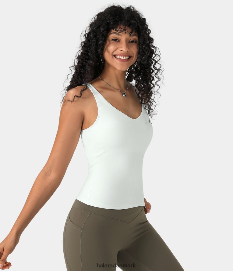 aktivt tøj dk Halara Kvinder softlyzero plys-polstret ensfarvet tanktop med v-hals hvid TH606J1678