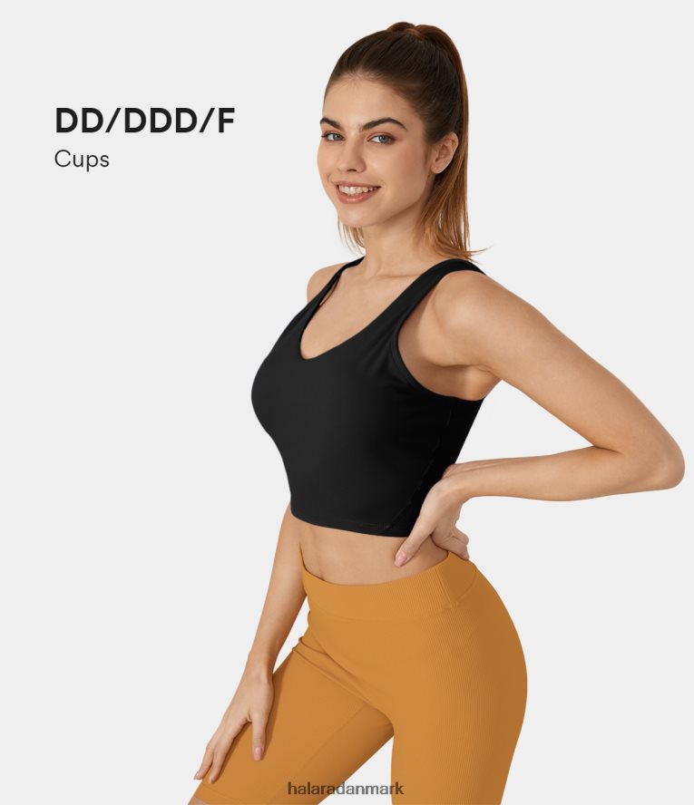 aktivt tøj dk Halara Kvinder softlyzero plys polstret v-hals cropped yoga tank top-dd/ddd/f kopper sort TH606J1747