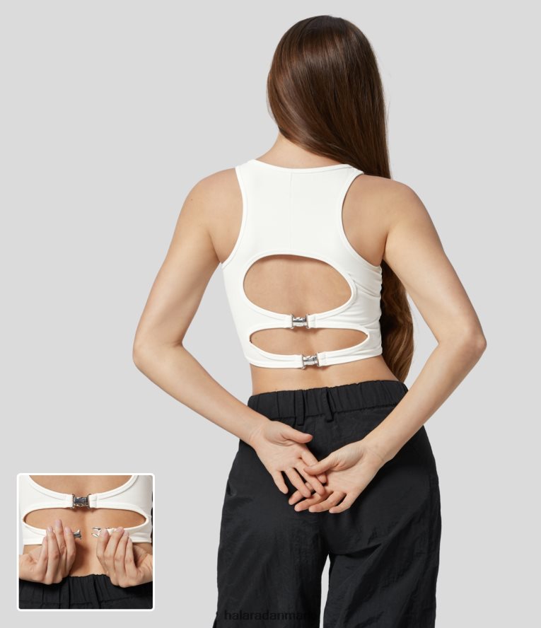 aktivt tøj dk Halara Kvinder softlyzero plys, rygløst udskåret spænde afkortet casual tanktop hvid TH606J1774