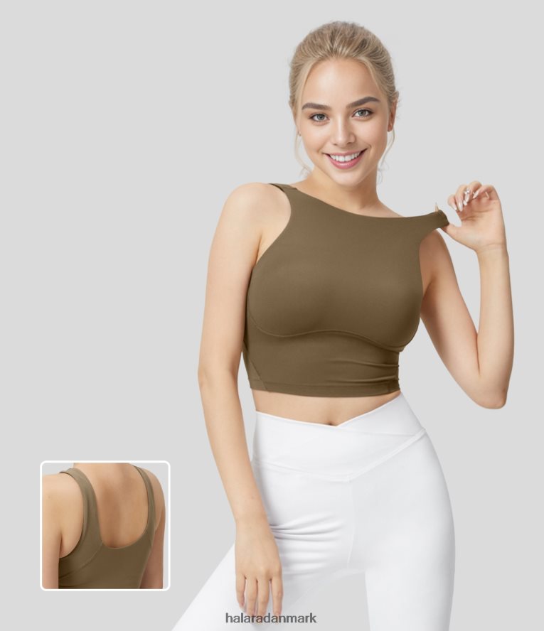 aktivt tøj dk Halara Kvinder softlyzero rund hals, rygløs u back solid cropped yoga tank top kastanjebrun TH606J1756