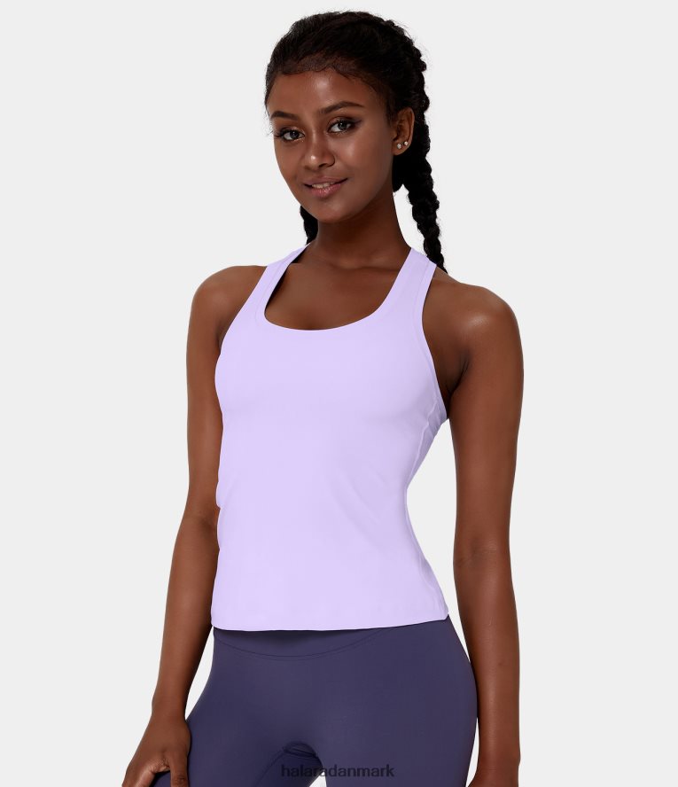 aktivt tøj dk Halara Kvinder solid stretchy u-hals racerback workout tank top lys lilla TH606J1687