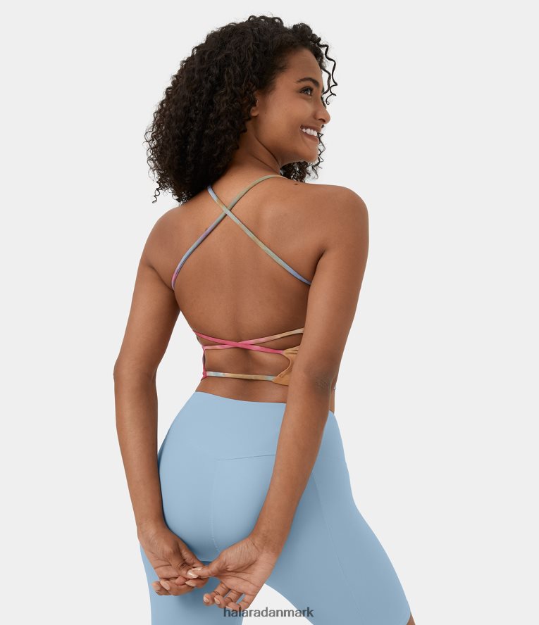 aktivt tøj dk Halara Kvinder tie dye u-nakke rygløs cropped yoga tanktop på kryds og tværs solnedgang slips farvestof TH606J1787