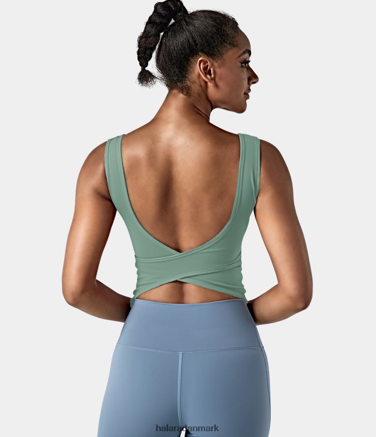 aktivt tøj dk Halara Kvinder u hals bagløs crossover barre ballet dans tank top hæk grøn TH606J1674