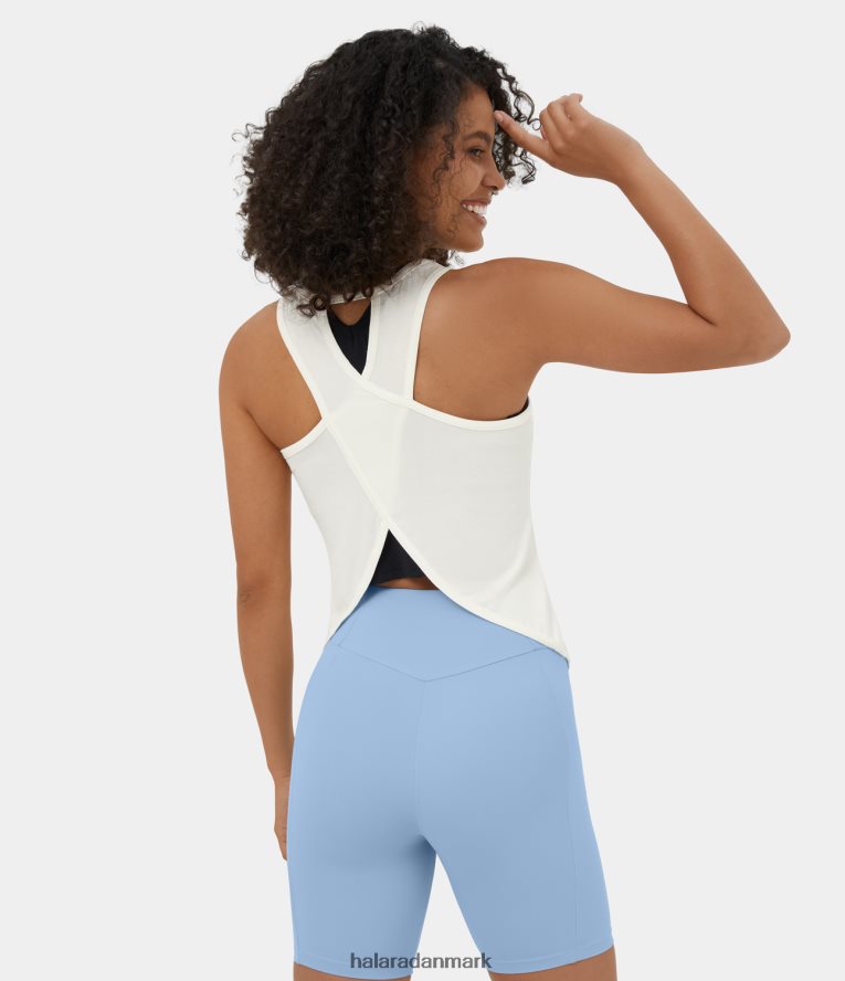 aktivt tøj dk Halara Kvinder udskåret asymmetrisk søm gennemsigtig afslappet tanktop hvid TH606J1777