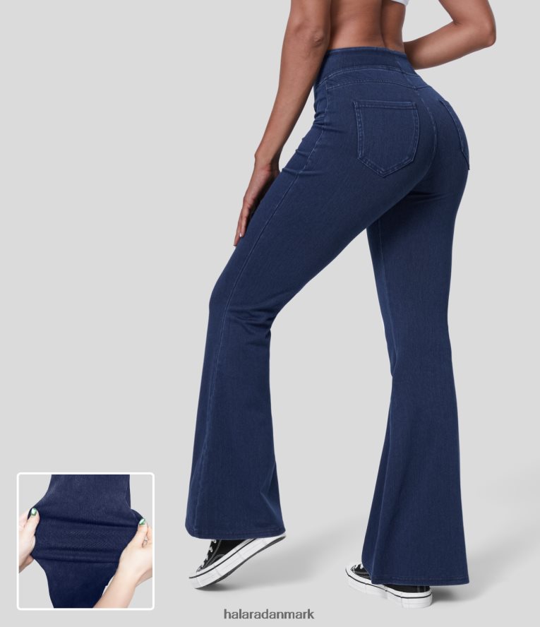 tøj dk Halara Kvinder magisk højtaljede baglomme i stretchy strikkede flare jeans denim indigo TH606J321