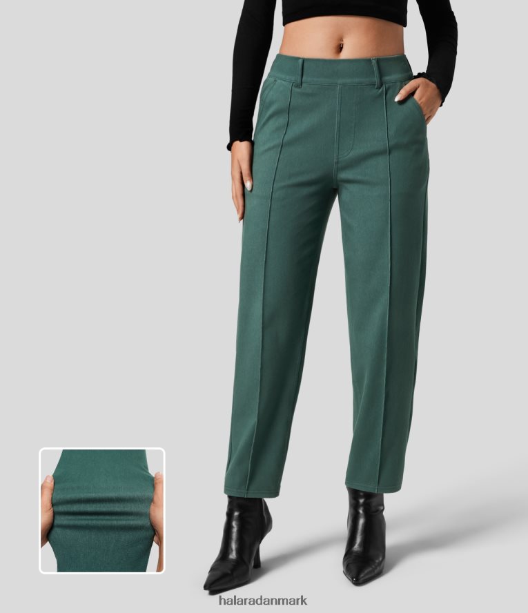 tøj dk Halara Kvinder magisk højtaljede sidelomme farverige strækstrikkede afslappede tilspidsede jeans regnskovsgrøn denim TH606J1376