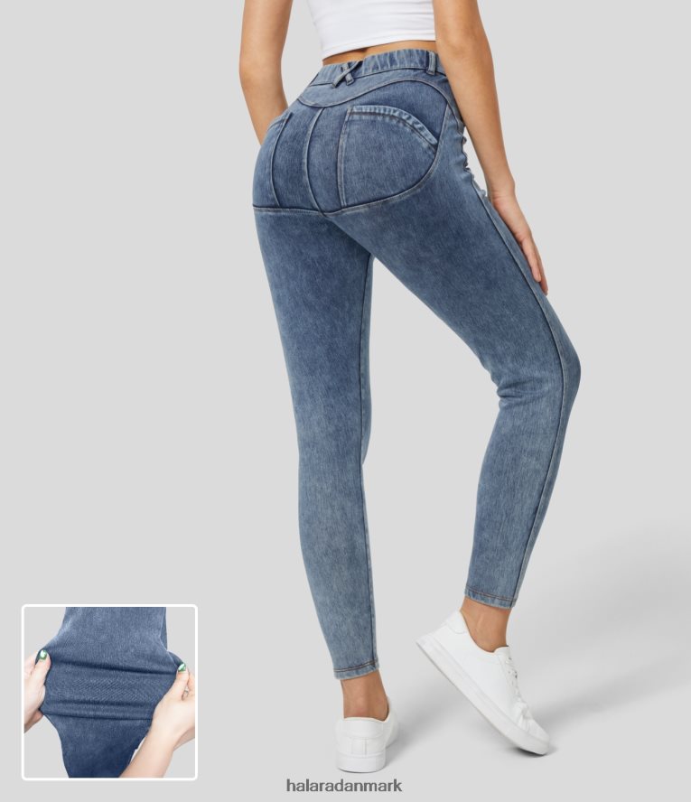 tøj dk Halara Kvinder magisk højtaljet baglomme i stretchy strik afslappede skinny jeans indigo blå TH606J1370