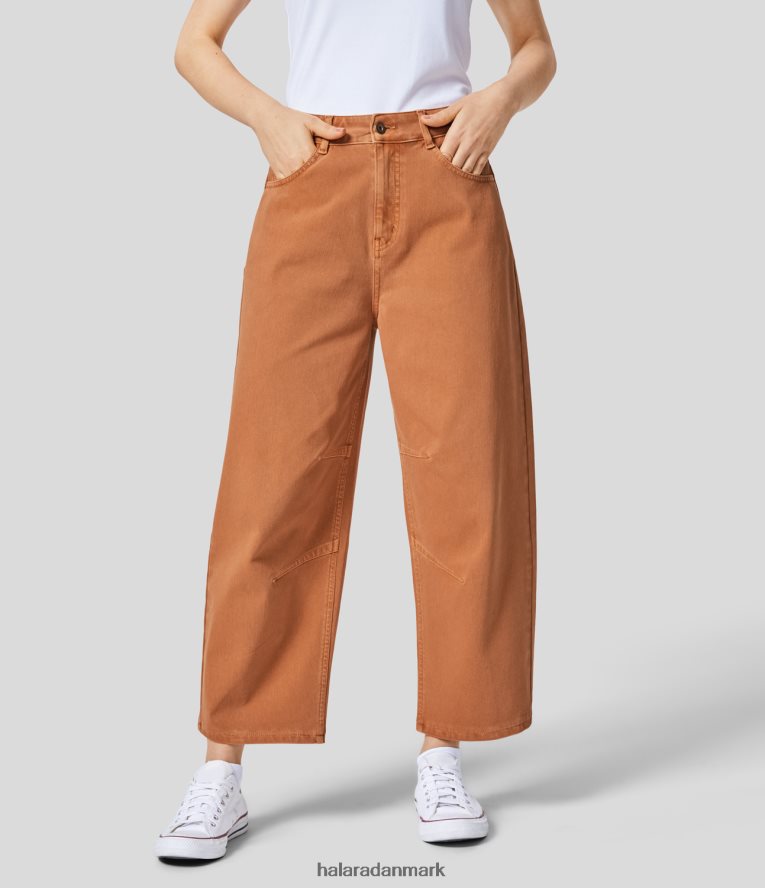 tøj dk Halara Kvinder magisk lynlås med mellemhøj knap med flere lommer farverige strækstrikkede afslappede tilspidsede jeans crimson denim TH606J1366