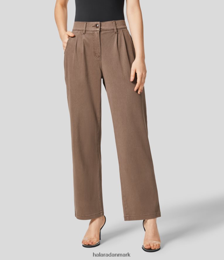 tøj dk Halara Kvinder magisk mellemhøj knap lynlås flettet sidelomme med lige ben, farverige strækstrikkede casual jeans coco denim TH606J1382