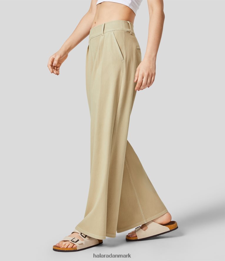 tøj dk Halara Kvinder magisk mellemhøj sidelomme farverige stretchy strikkede jeans med brede ben jade bambus grøn denim TH606J1341