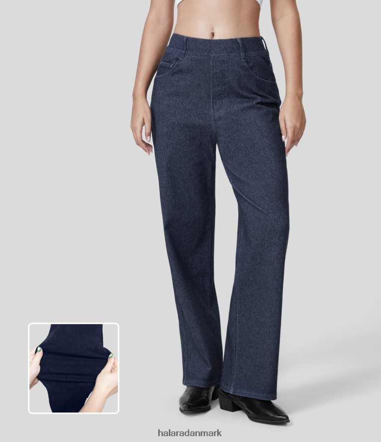 tøj dk Halara Kvinder magiske højtaljede flere lommer lige ben stretchy strik arbejde boyfriend jeans denim indigo TH606J416