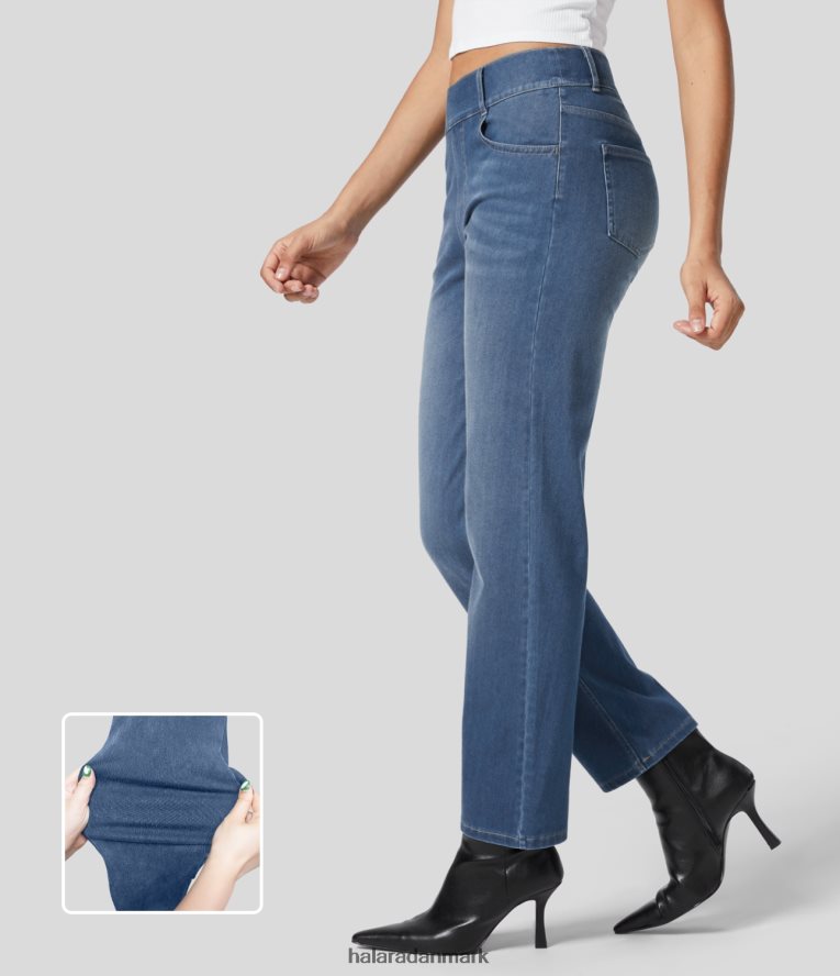 tøj dk Halara Kvinder magiske højtaljede flere lommer med lige ben og stretchy strikkeans blå himmel denim TH606J398