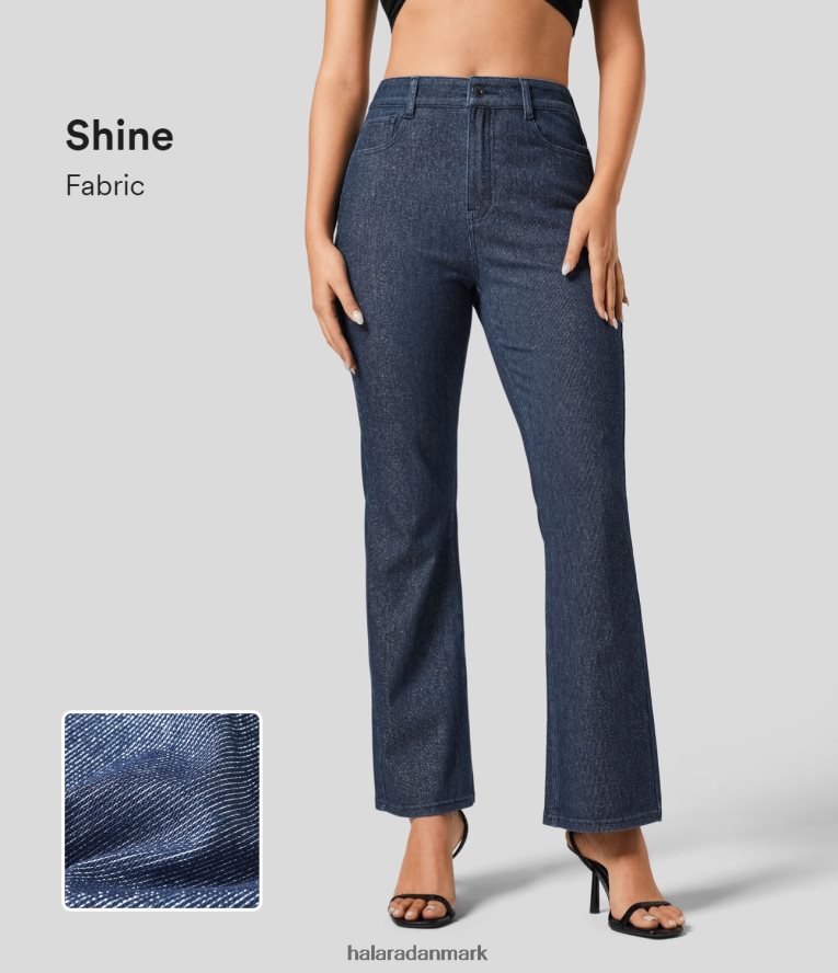 tøj dk Halara Kvinder magiske højtaljede flere lommer sølvglans stretchy strik afslappede bootcut jeans mørkeblå sølv denim TH606J317