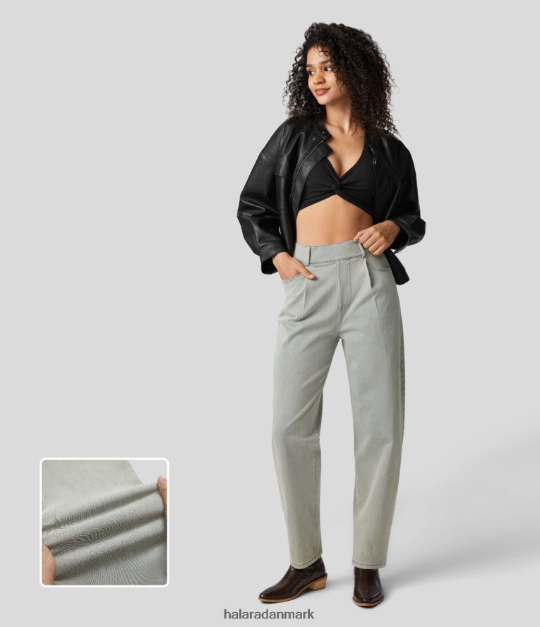 tøj dk Halara Kvinder magiske højtaljede flere lommer vaskede farverige stretchy strik afslappede mom jeans grå svovl denim TH606J1374